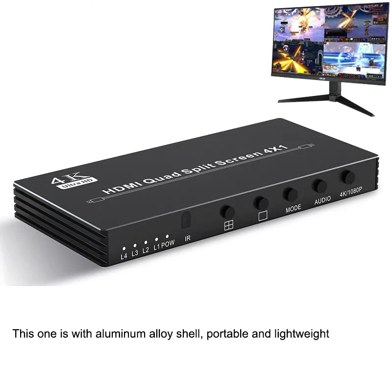 Фото 4K HDMI-мультивьюер 4x1 с функцией разделения экрана, 4-канальный видеомультиплексор, бесшовный переключатель экранов, 5 режимов №2