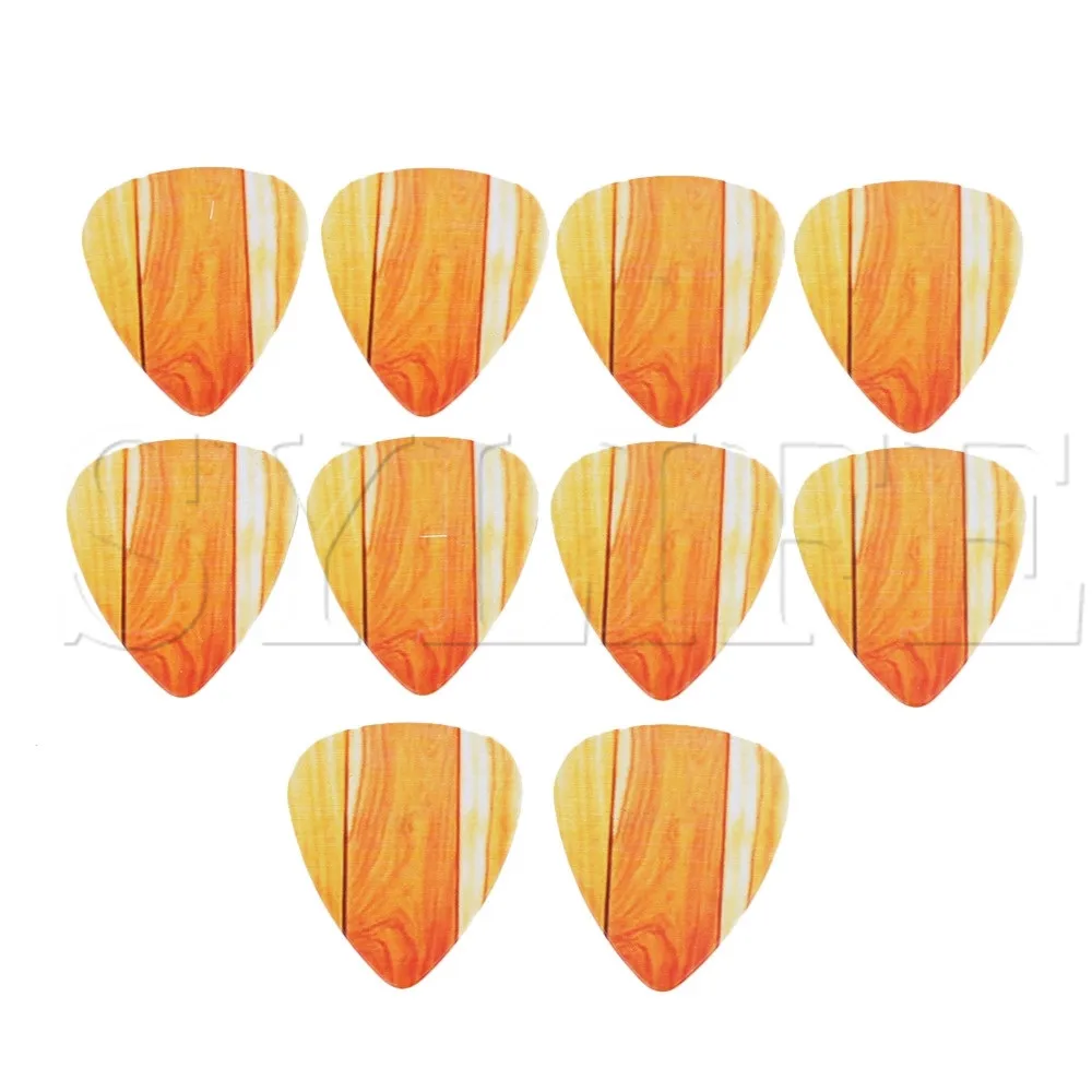 

Yellow 10pcs 0.71mm Maple Wood Grain Acoustic Guitar Pick Plectrums