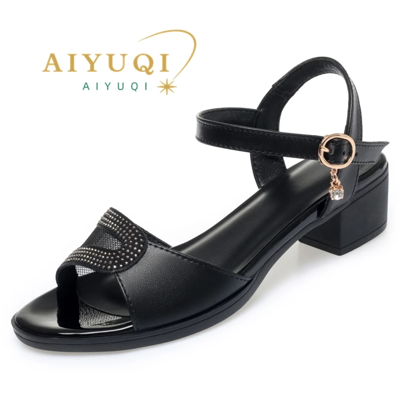 AIYUQI Women Sandals 2023 Summer New Fashion Mid Heel Women Sandals Non Slip Large Size Casual Women Dress Sandals