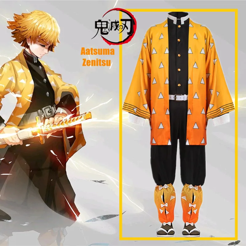 Костюм для косплея из аниме рассекающий демонов кимоно Zenitsu Agatsuma униформа на