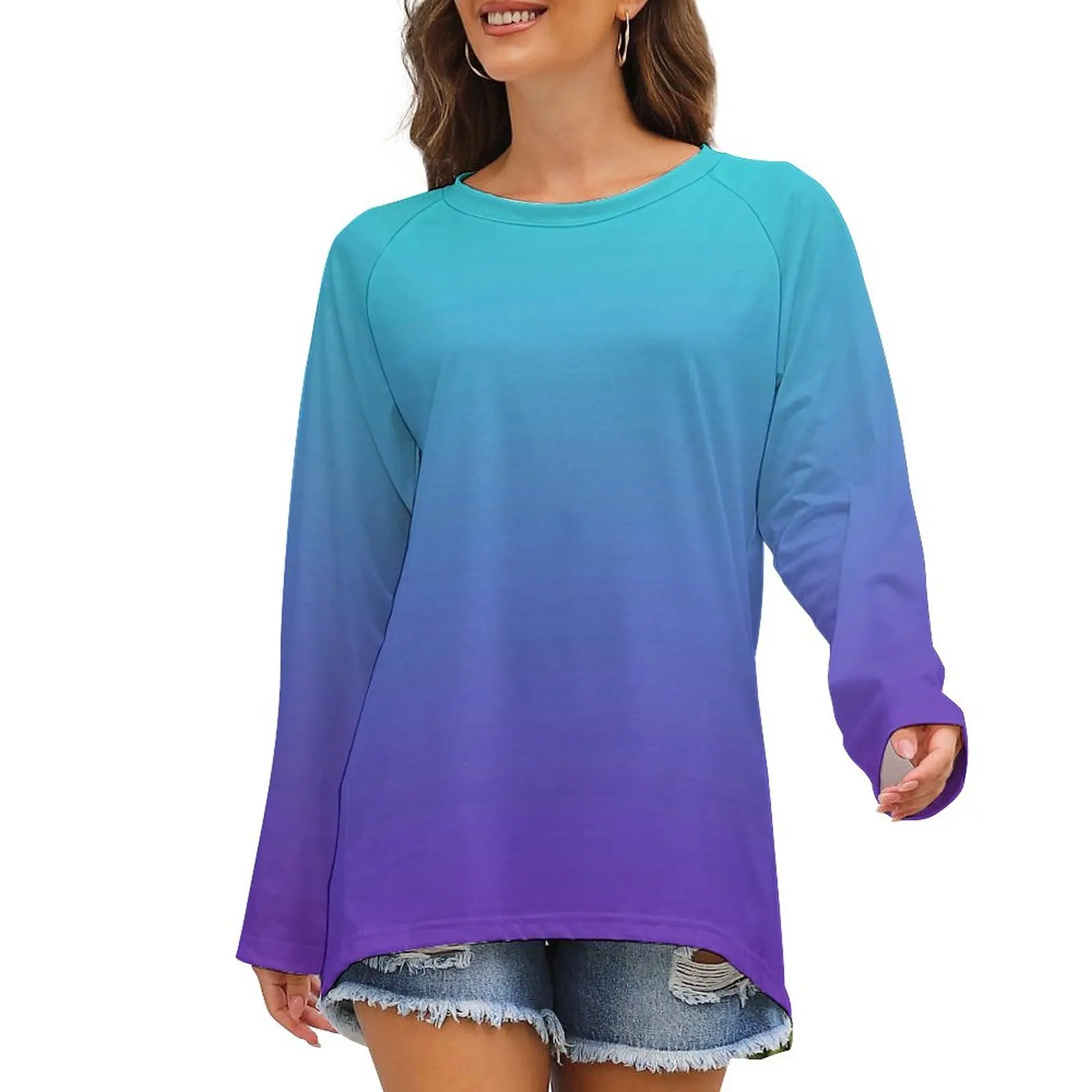 

Gradient Ombre T Shirt Fluid Minimalist Vibrant Casual Printed Ladies Kawaii T-Shirt Long-Sleeve Tshirt