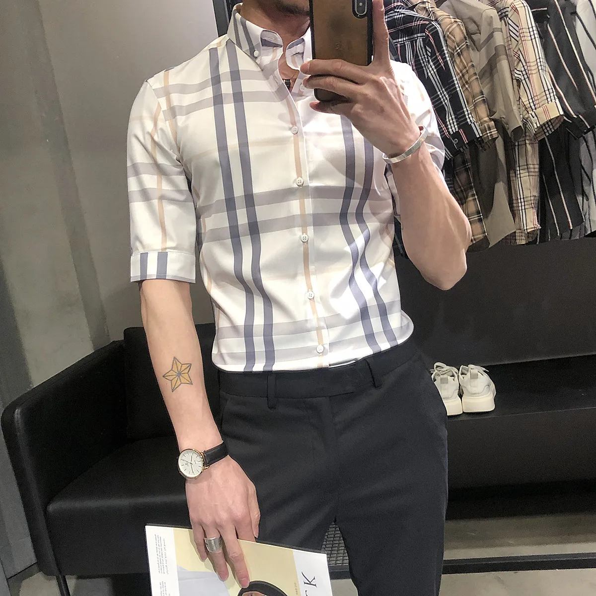 Brand Plaid Shirts Men Short Sleeve Slim Fit Shirts 2021 Summer Casual Business Formal Dress Shirts Social Office Men Clothing