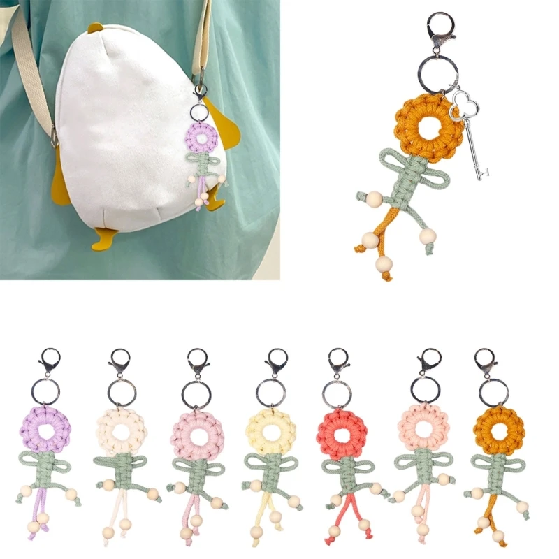 

Hand-Woven Flower Car Keychain Pendant Small and Novel Lobster Clasp Accessories Student Earphone Cover Decoration