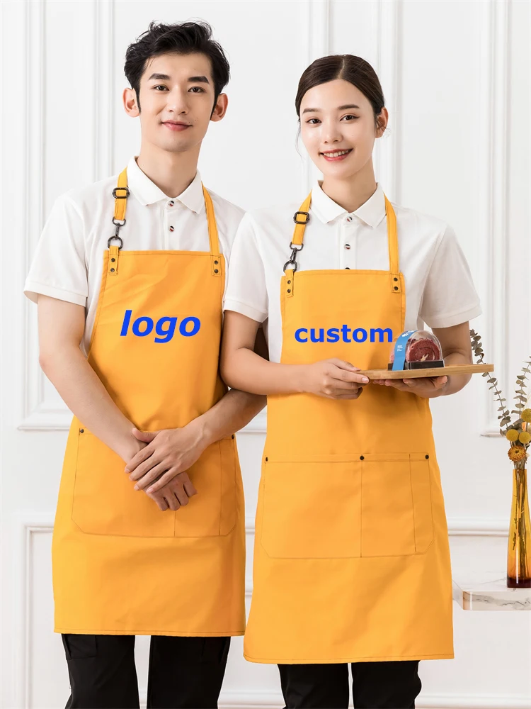

Customizing Logo Apron for Nails Techincan Professional Beautician Server Bibs With Pockets Noodle Restaurant Bakery Staff Apron