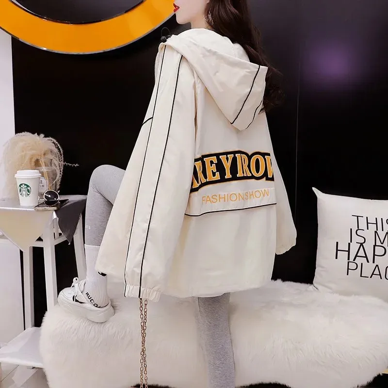 Женское тонкое пальто с капюшоном на весну и осень Свободная Женская куртка