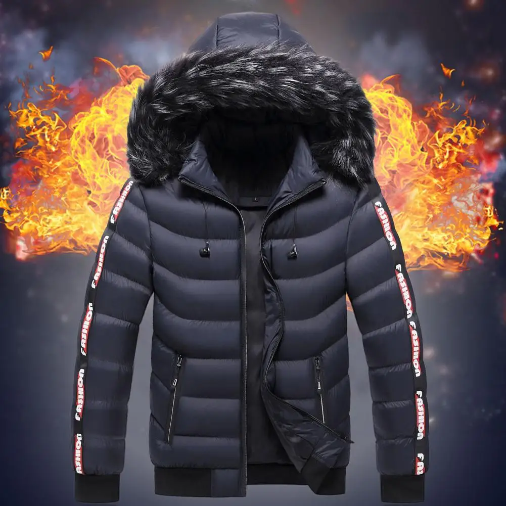 Winter Cotton Coat Furry Edge Padded Hooded Thicken Long Sleeves Cold-proof Zipper Plus Size Winter Coat for Daily Wear