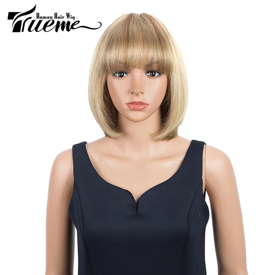

Trueme Blonde Highlight Bob Wig Human Hair Wigs Short Brazilian Human Hair Wig With Bangs Brown Straight Bob Human Wig For Women