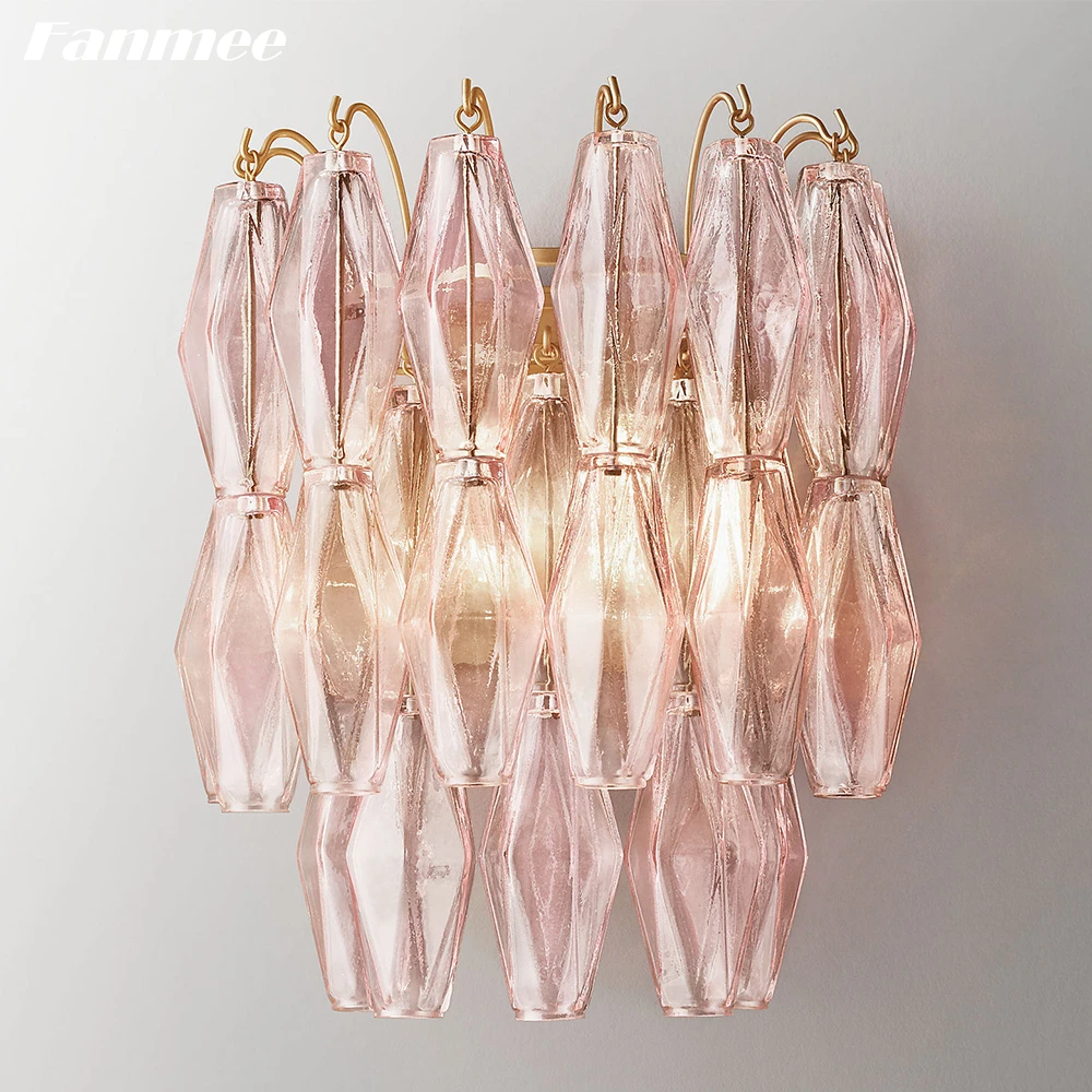 

Natalia Sconce Pink Glass Small LED Wall Lamps Modern Interior Wall Light Clear Smoke Facted Pendant Lustre for Vanity Bedroom