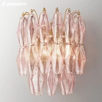 Natalia Sconce Pink Glass Small LED Wall Lamps Modern Interior Wall Light Clear Smoke Facted Pendant Lustre for Vanity Bedroom