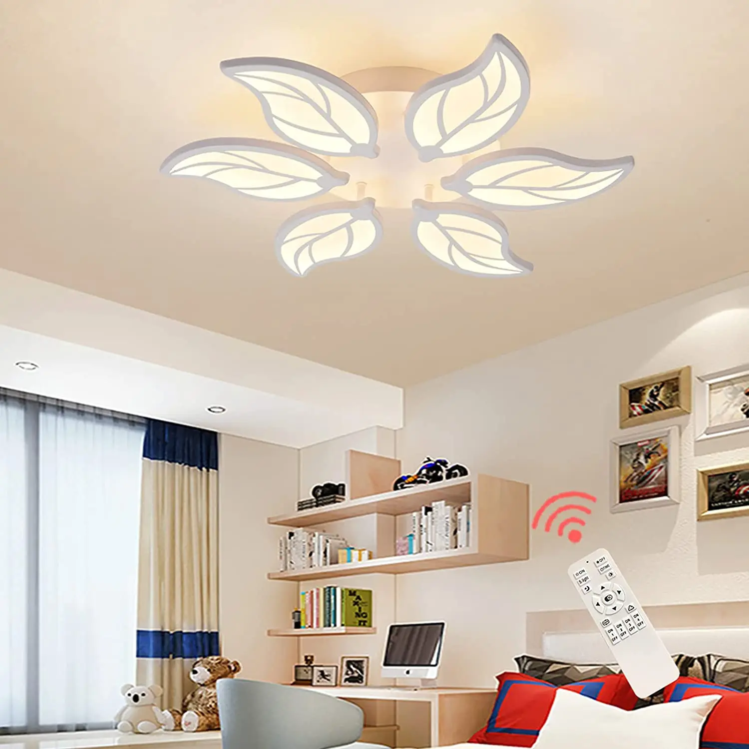 Emissor de Luz Forma de Folha Lâmpada do Teto Sala de Jantar Luz de Teto Pode Escurecido Diodo Cabeças Moderna Flush Acrílico Quarto Estudo 43w – 3000-6500k Ser 6