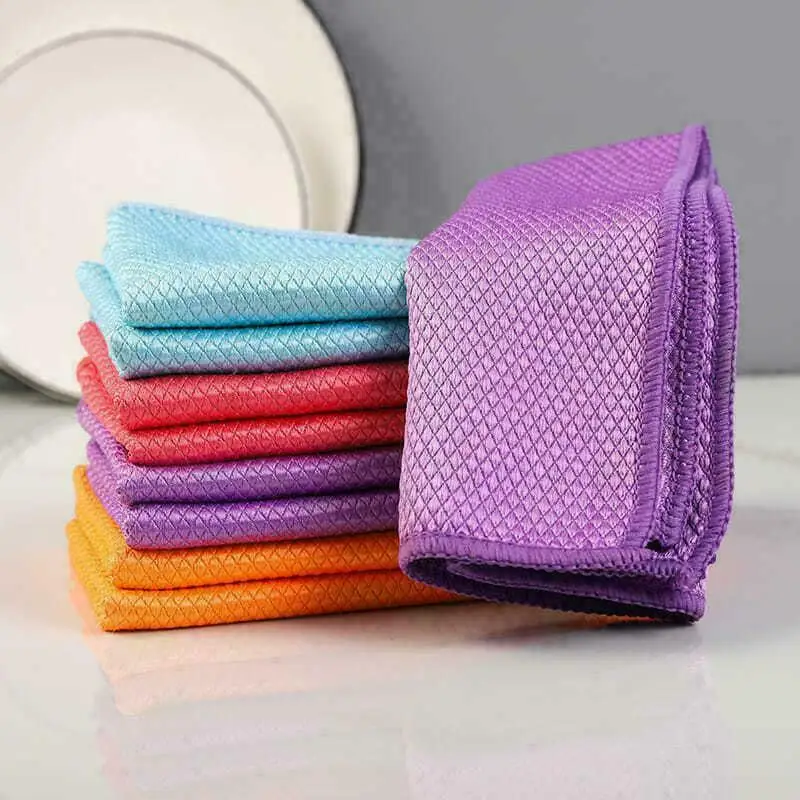 

5/pcs Lint Free Reusable Glass Cleaning Cloth Traceless Microfiber Window Cars Mirrors Polishing Fish Scale Rag (Random)