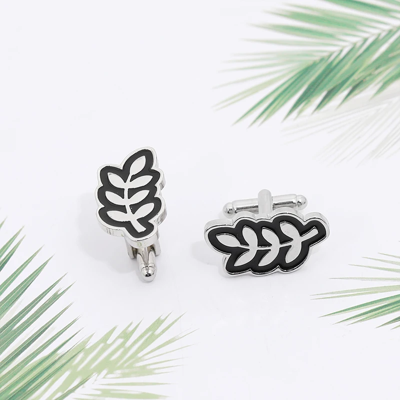 Запонки Эмалированные в форме листьев для костюма, рубашки, смокинга