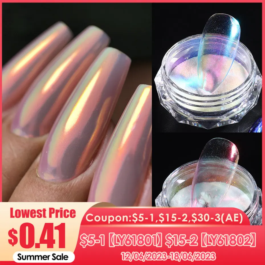 

Aurora Glass Chrome Nail Powder Gloss Mirror Rubbing Dust Mermaid Fairy Pigment DIY Summer Wedding Glitter Manicure Decor Flash