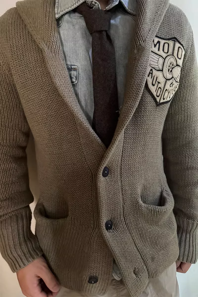 Трикотажный кардиган из чистого хлопка с воротником-стойкой