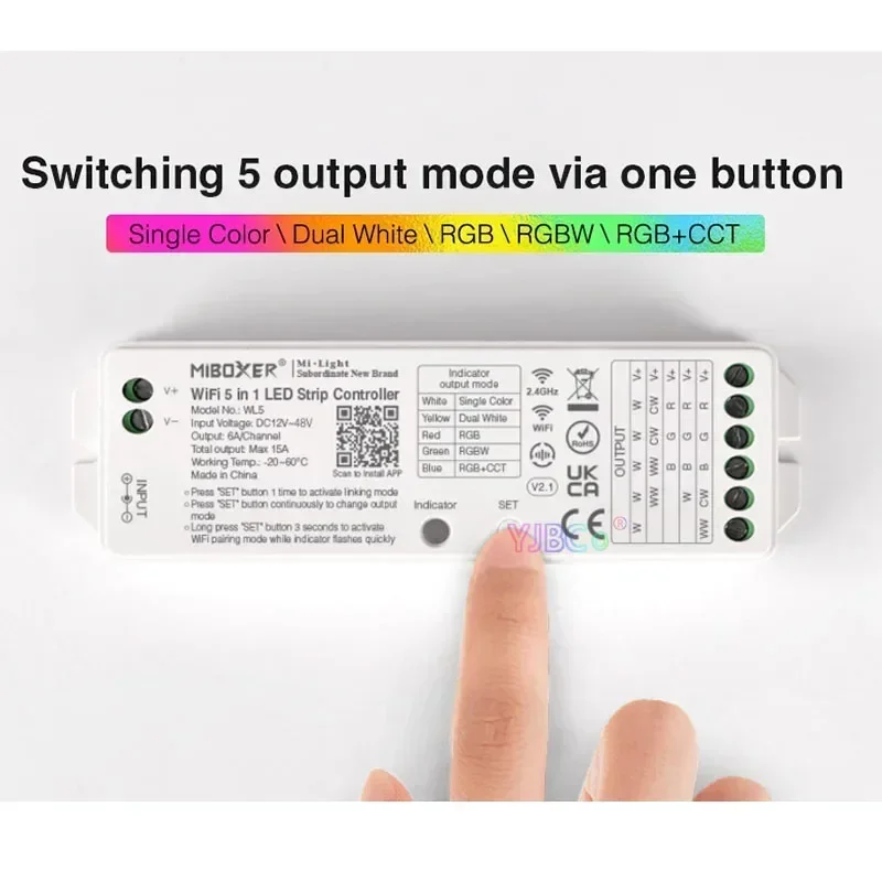 Контроллер светодиодных лент Miboxer 12 В 24 Wi-Fi 5 в 1 одноцветный/двойной белый/RGB/RGBW/RGB +