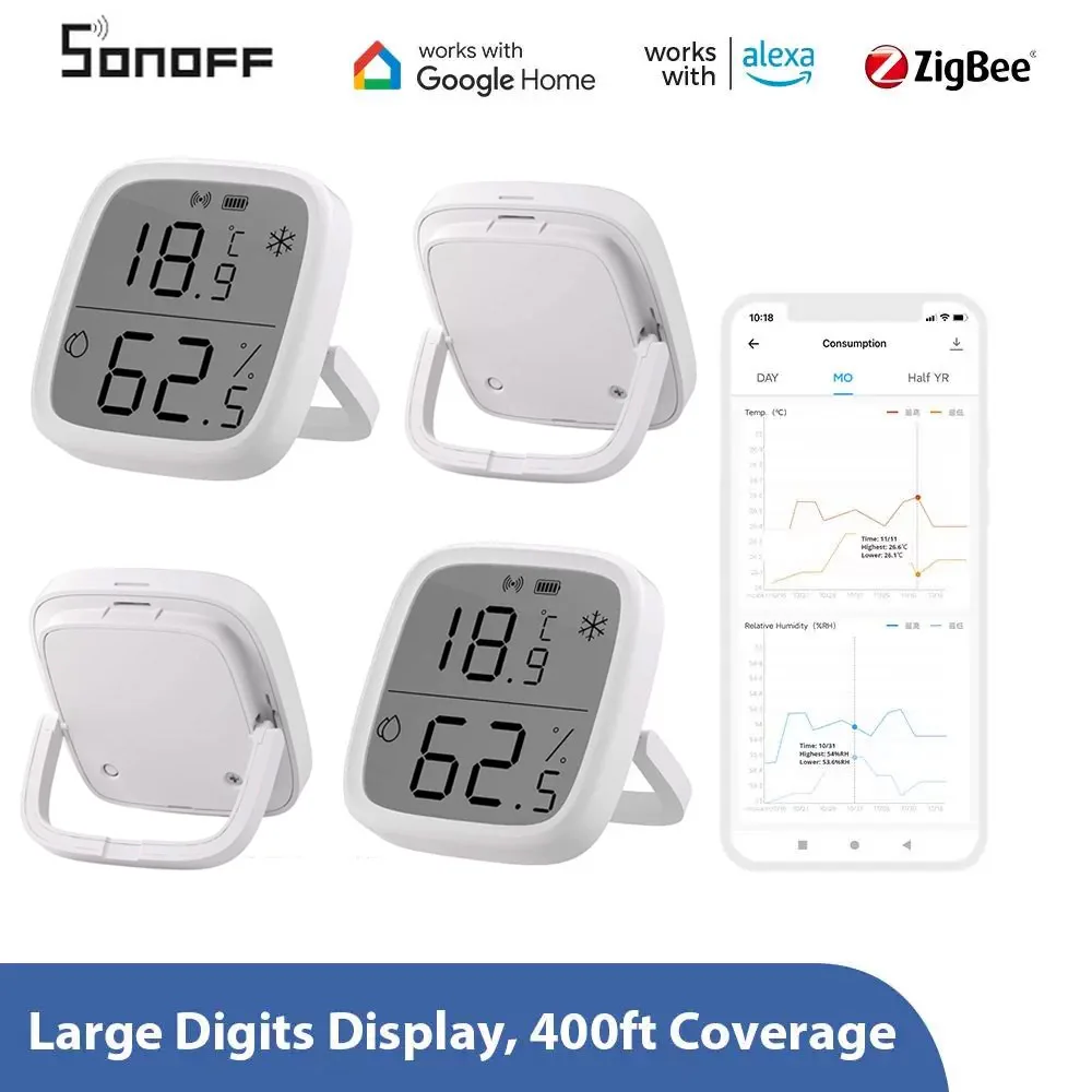Фото Датчик влажности Zigbee SONOFF Intelligent SNZB-02D с ЖК-экраном для мониторинга температуры в домашних условиях №4