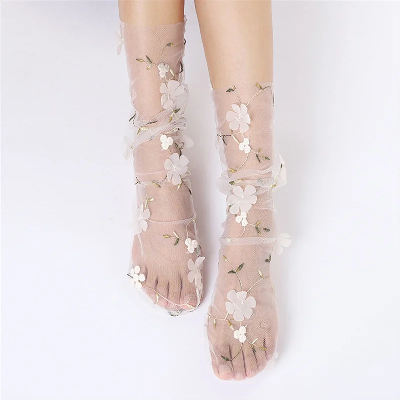 

Simple Floral Lace Socks Women Tulle Socks Spring Summer Transparent Thin Mesh Socks Chiffon Lace Socks Fashion