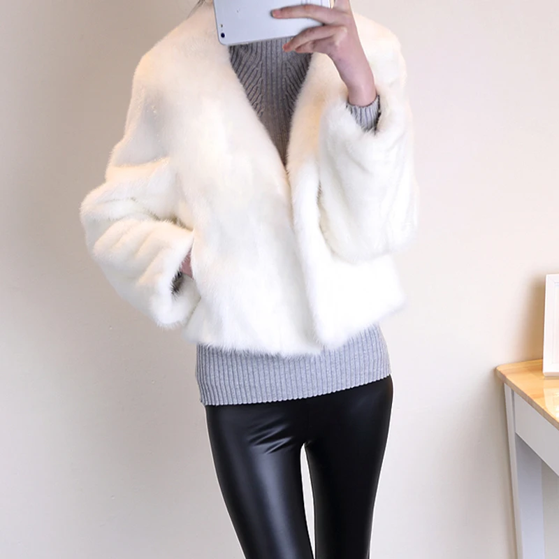 Fashion Faux Fur Coat Women's Fall/Winter Collar Long Sleeve Jacket V-neck Coat Pink Brown White Thickening Warm Short Fur Coat