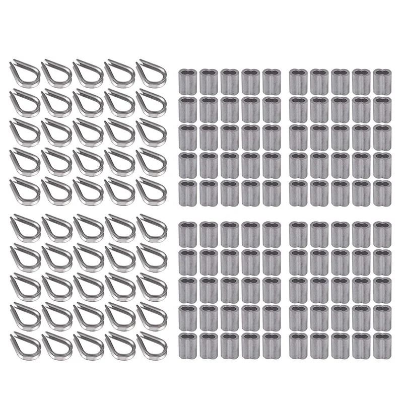 

Cable Ferrule 100Pcs 1/8Inch Crimping Loop Sleeve Crimps 50Pcs M3 Stainless Steel Thimble Rigging for Wire Rope Cable