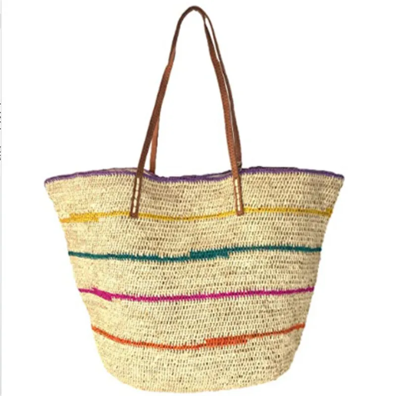 

Vintage Bohemian Straw Totes Bag for Women Summer Large Capacity Storage Beach Handbag Rattan Handmade Kintted Travel Bags 2022
