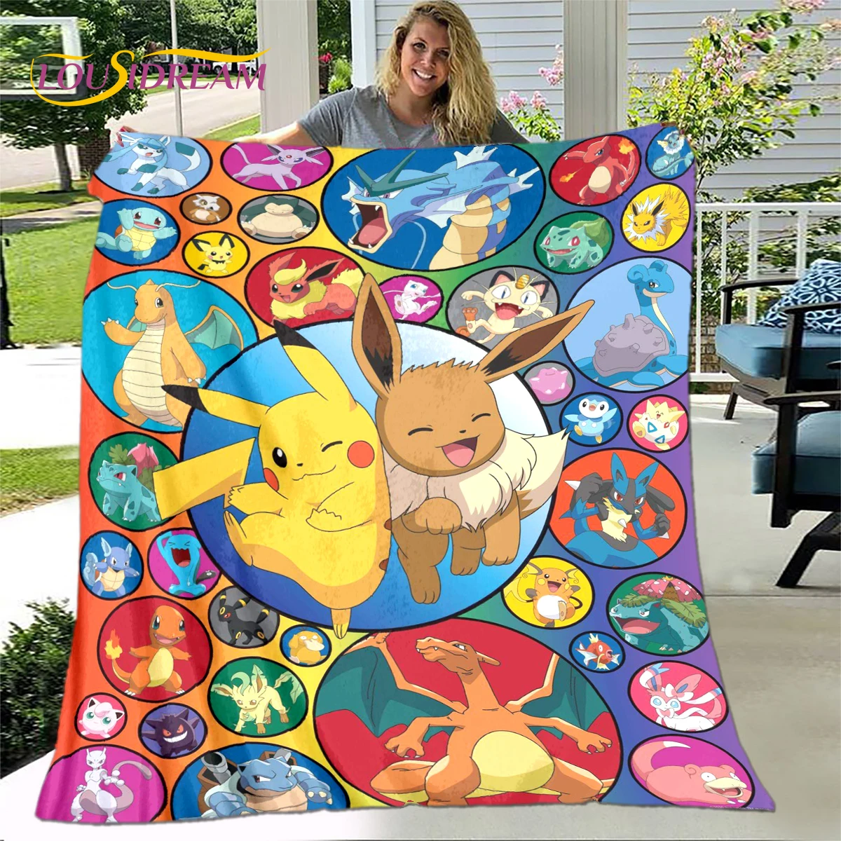 Cartoon Cute Pokemon Pikachu Blanket,Flannel Throw Blanket,Sherpa Warm Blanket Children's Blanket for Bedroom Beds Sofa Couch