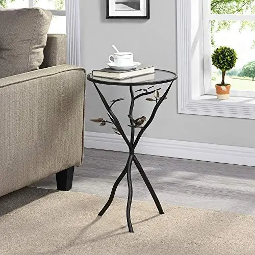 

& Co. Aged Bronze Bird and Branches Tripod Side Glass Tabletop Accent Table, 24" H x 14" W x 14" D, Bronze Room accessories for