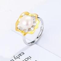 meibapj natural freshwater pearl golden flower ring 925 sterling silverring for women fine wedding jewelry