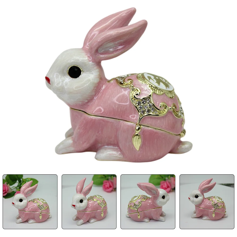

Box Rabbit Jewelry Trinket Figurine Holder Ring Enameled Organizer Hinged Gift Keepsake Figurines Bunny Enamel Statue Zodiac