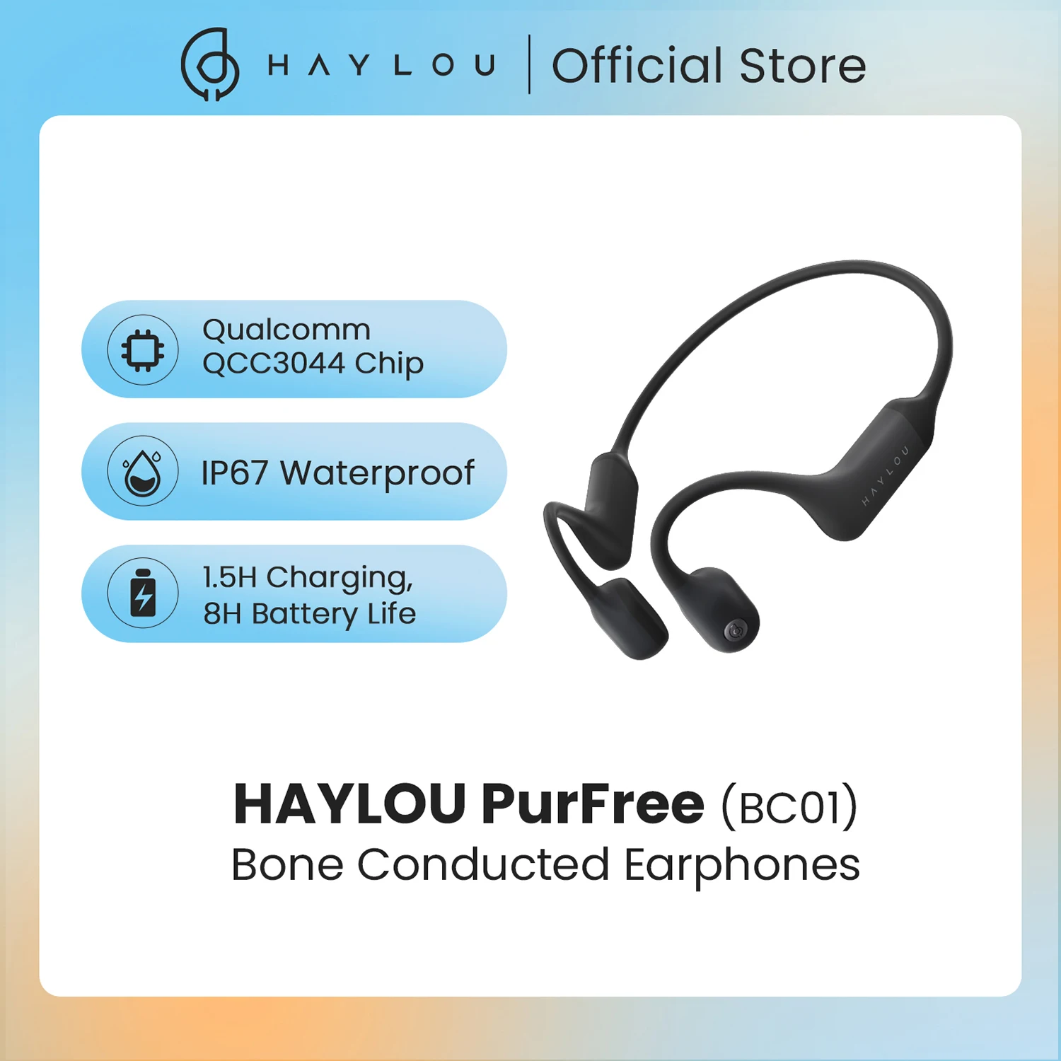 HAYLOU PurFree (BC01) Bone Conduction Headphones Qcc3044 V5.2 Bluetooth Earphones IP67 Waterproof Protect Hearing Sports Headset