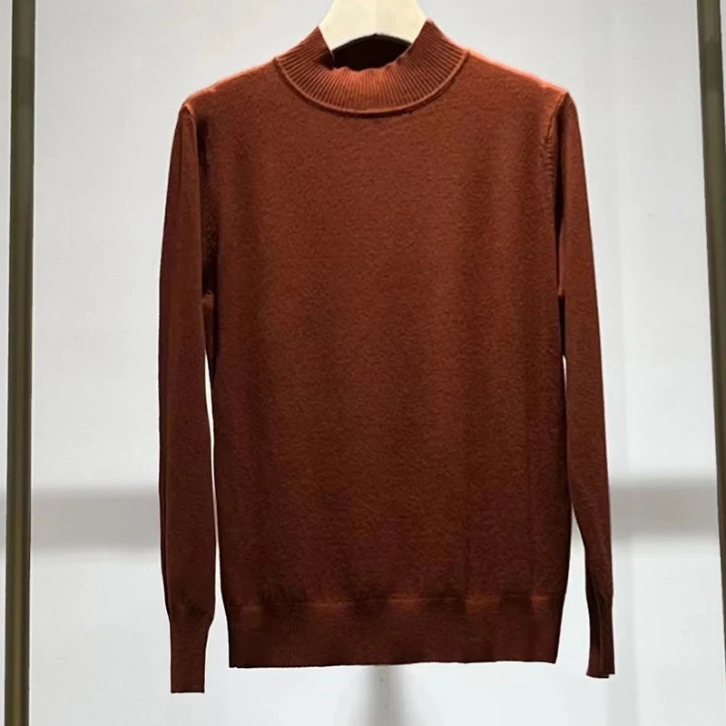 Женская трикотажная рубашка с длинным рукавом и высоким воротником