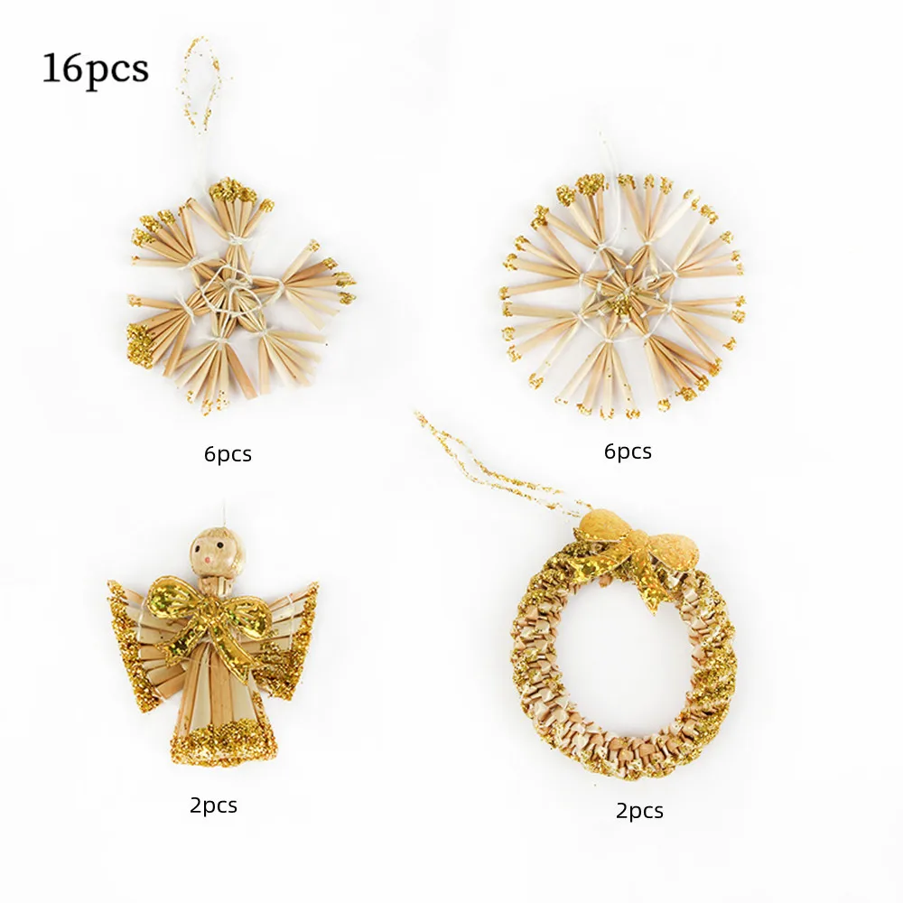

Christmas Tree Ornaments Wheat Straw Handmade Woven Pendants Hanging Decoration Crafts For Party Holiday New Year Decor