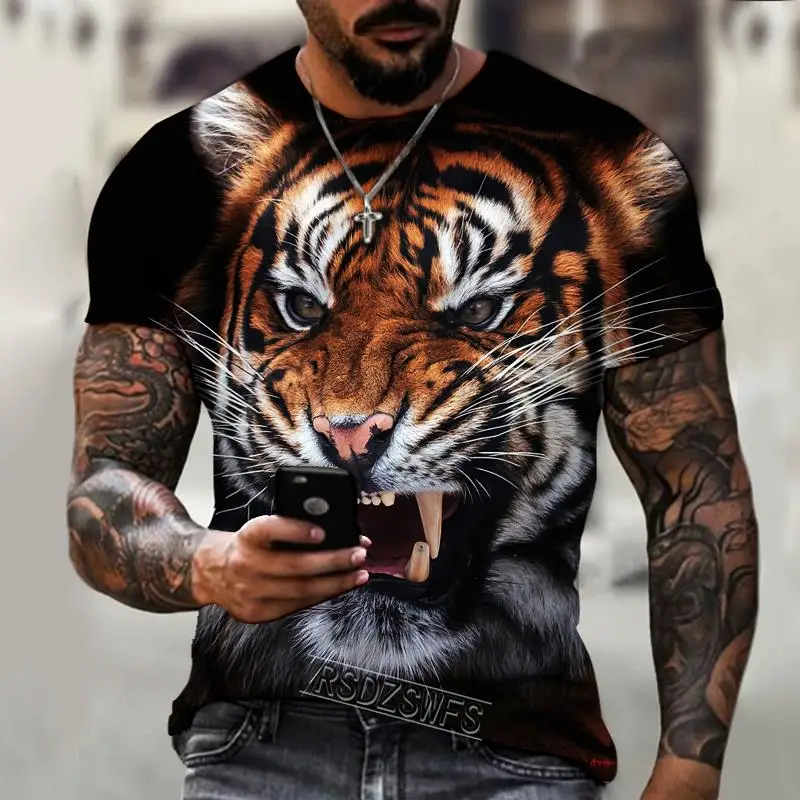 

Men’S T-Shirts, Round Neck T-Shirt, 3d Printing, Animal Tiger, Ferocious Fashion Trend, Summer New Style, OverSized，Men Clothing