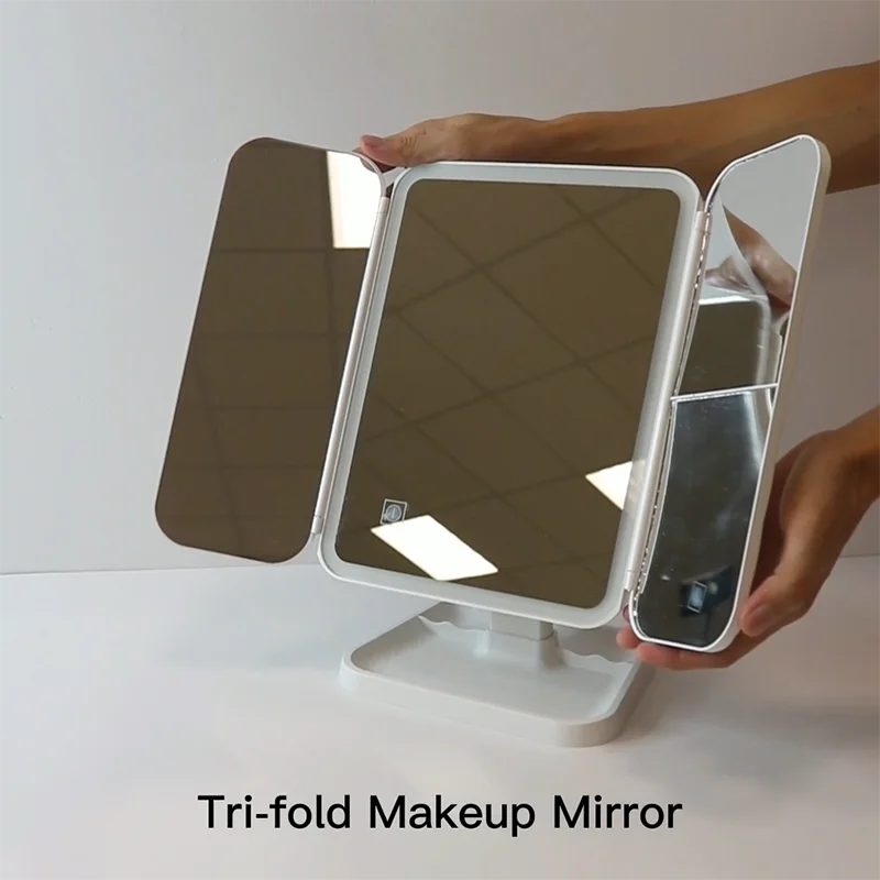 Складное зеркало для макияжа со встроенной планкой 3 лампочки настольное