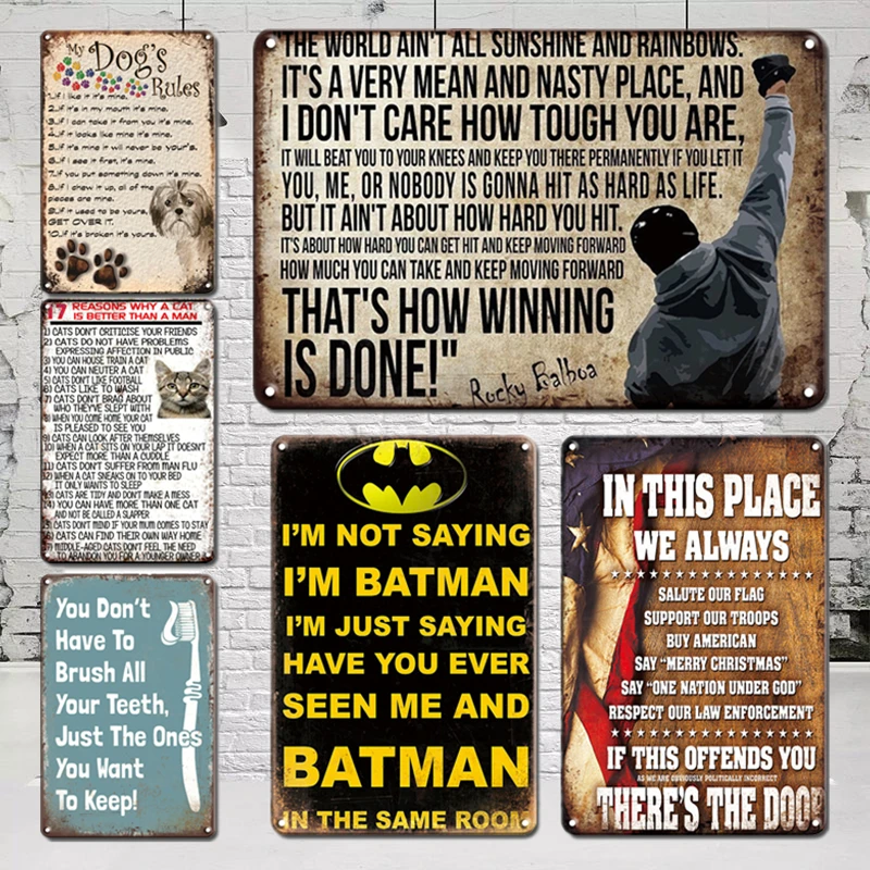 

Vintage Cat Dog Rules Metal Plaque Tin Sign Personalized Man Cave Bedroom Decor Metal Plate Signs Retro Living Room Wall Sticker