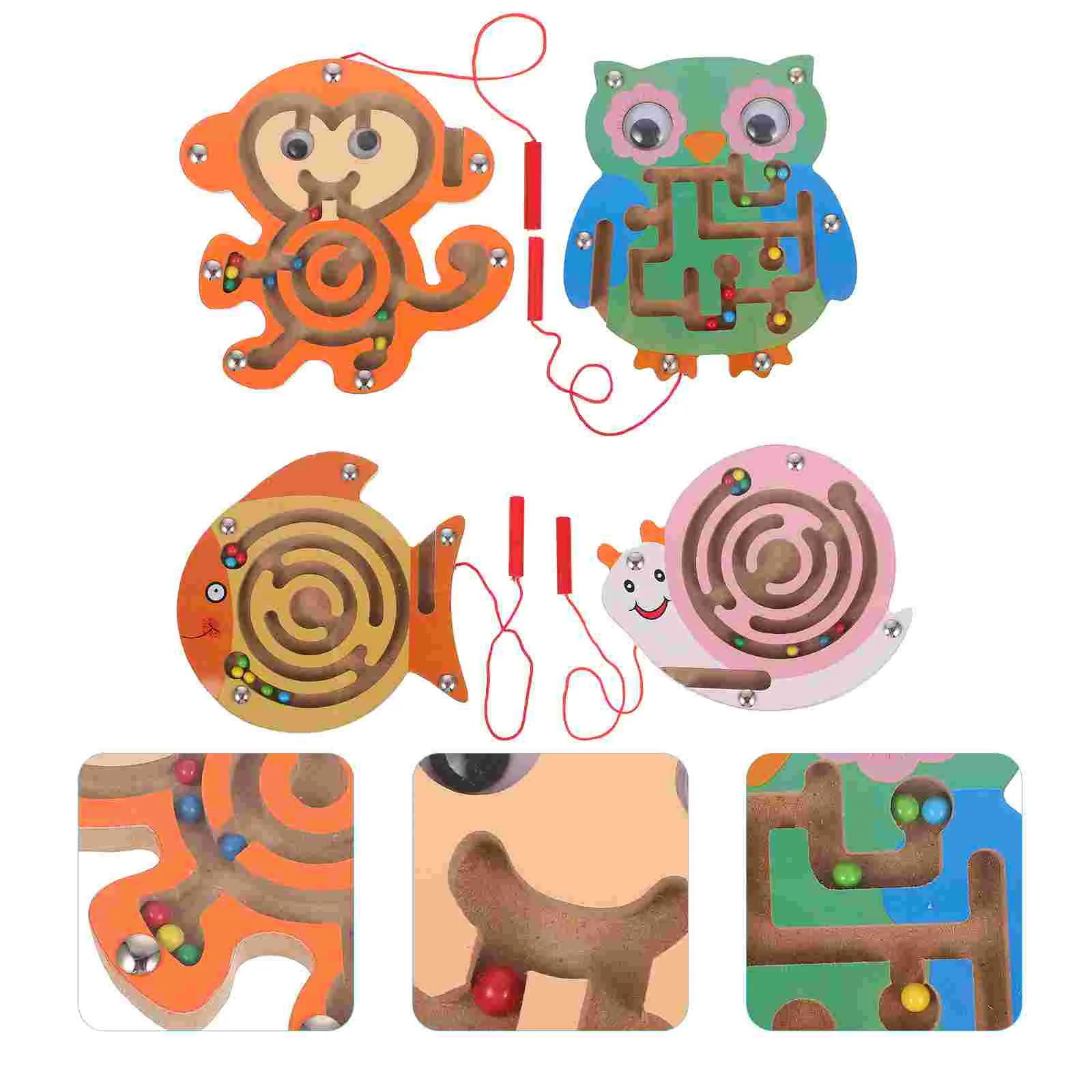 

4 Pcs Bead Maze Toy Children Magnetic Funny Puzzle Beads Wood Rolling Kids Toddler