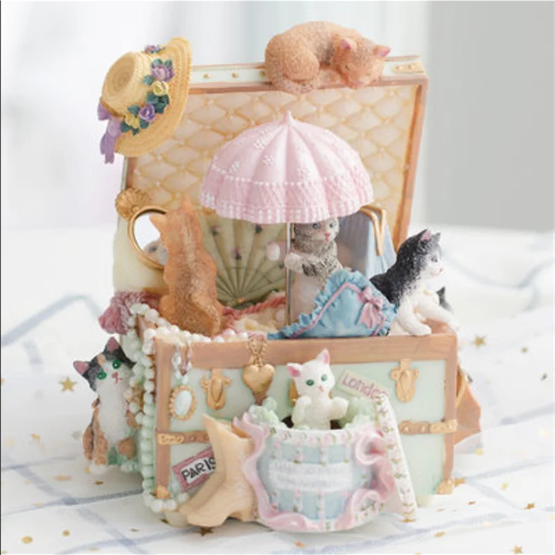 

Resin music box will lift cat birthday gift Beautiful melody Spirited Away gift for girlfriend revolving umbrella