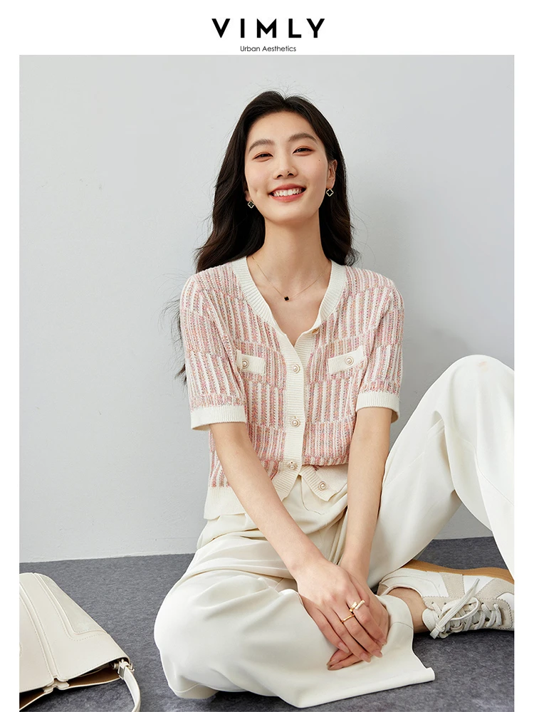 VIMLY женский французский духи с коротким рукавом вязаный кардиган блузка мягкая