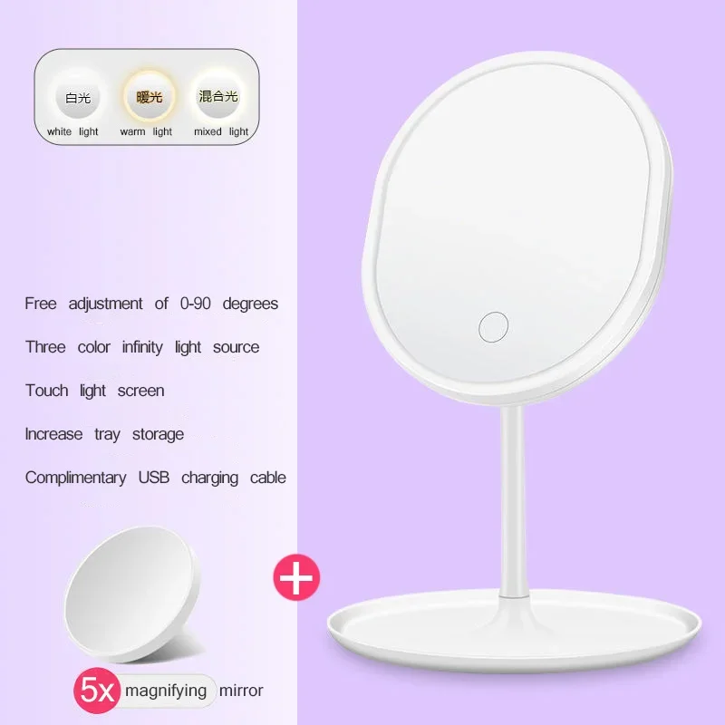 5-кратное Увеличительное Настольное Зеркало Для Макияжа С 3 Светодиодными