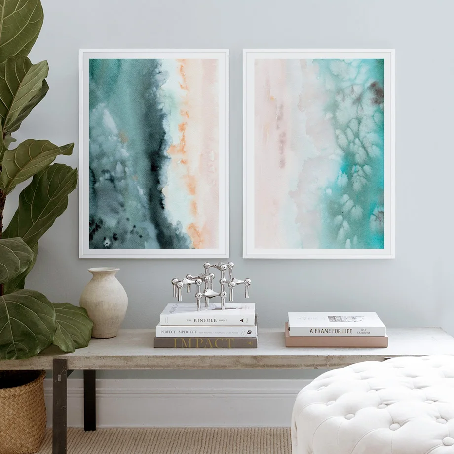 Абстрактные пляжные волны облачные облака пейзаж скандинавские плакаты и печать