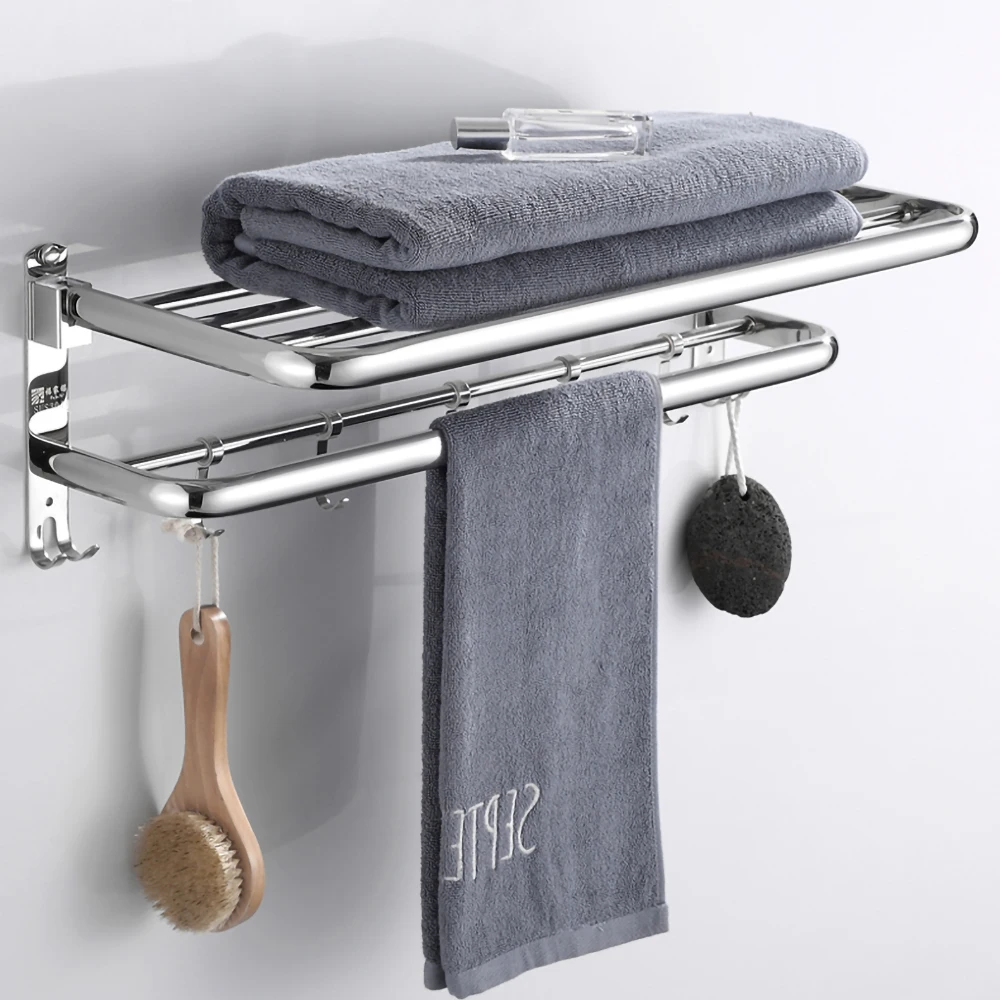 towel rack hanger folding shower holder mirror polished silver 304 stainless steel wall movable hook bars bathroom accessories free global shipping