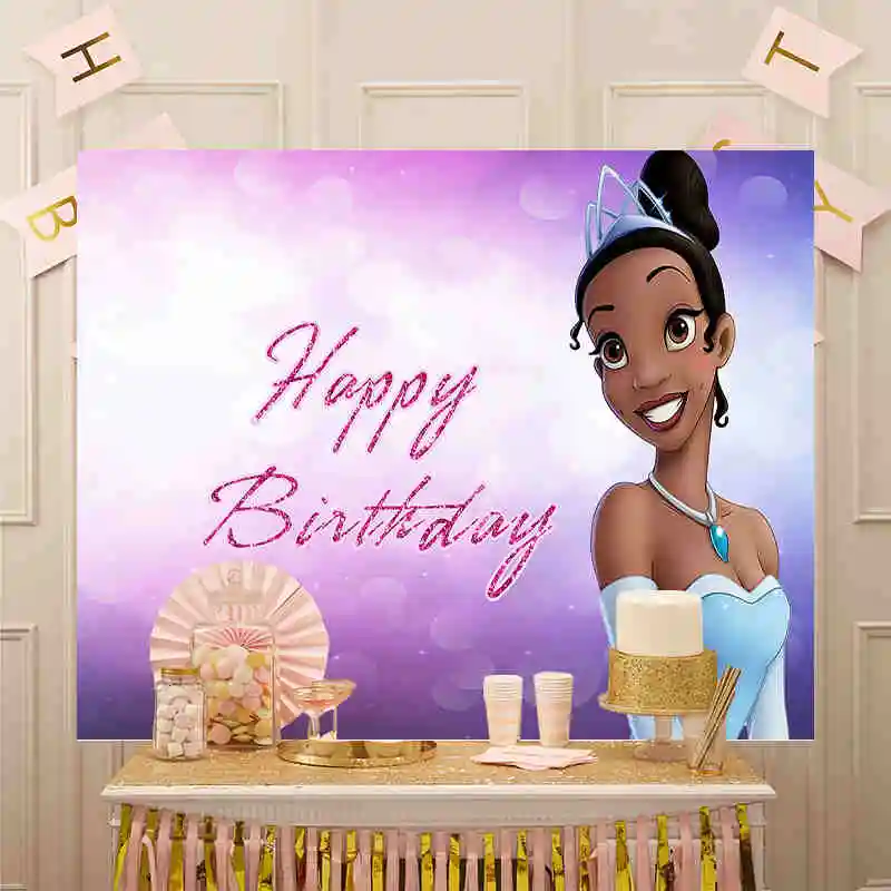 

Disney Background Photographic Studio Props Princess Tiana And The Frog Photography Backdrop Girls Birthday Party Decoration