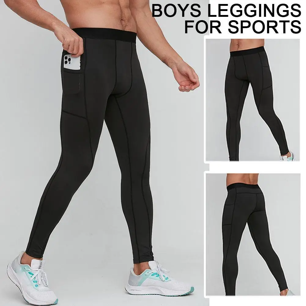 

1 Pcs Men's Tight Sports Pants Fitness Running Training Pants Fitness Running Breathable Quick Drying Elastic Side Pocket Tights