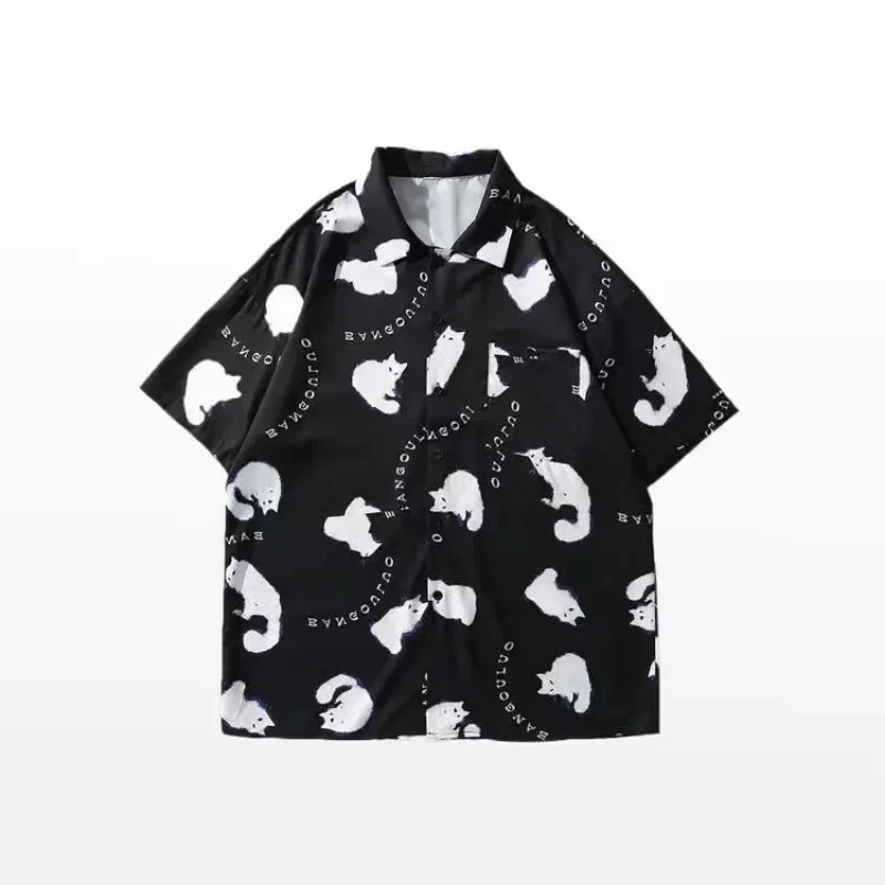 Мужская повседневная гавайская рубашка белая или черная с японским забавным