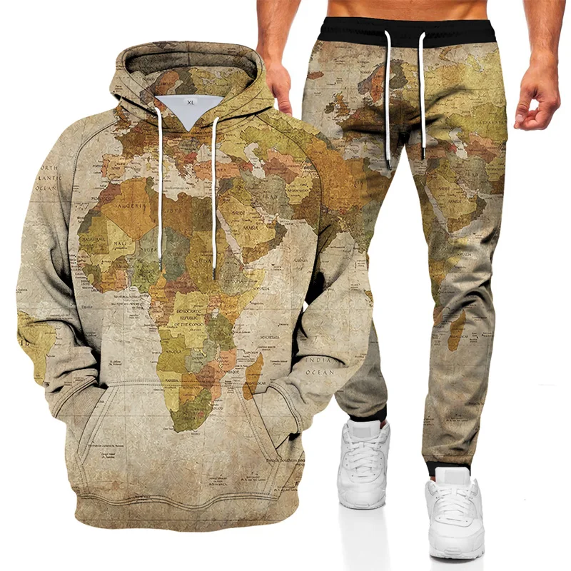 

2022 autumn and winter map sweater jacket men's pants suit sports suit 3D starry sky map printing casual suit