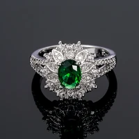 princess cut green crystal silver color wedding finger crystal ring for women wedding luxury flower shape jewelry ring wholesale