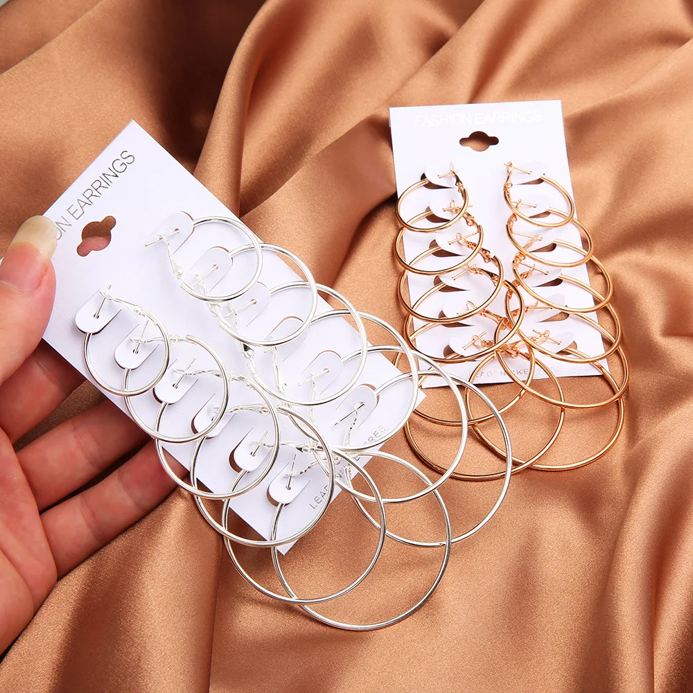 

Korean Version Fashion Exaggerated Nightclub Mixed Color More 6 Pairs of Size Circle Earrings Set for Women jewelry Accessories