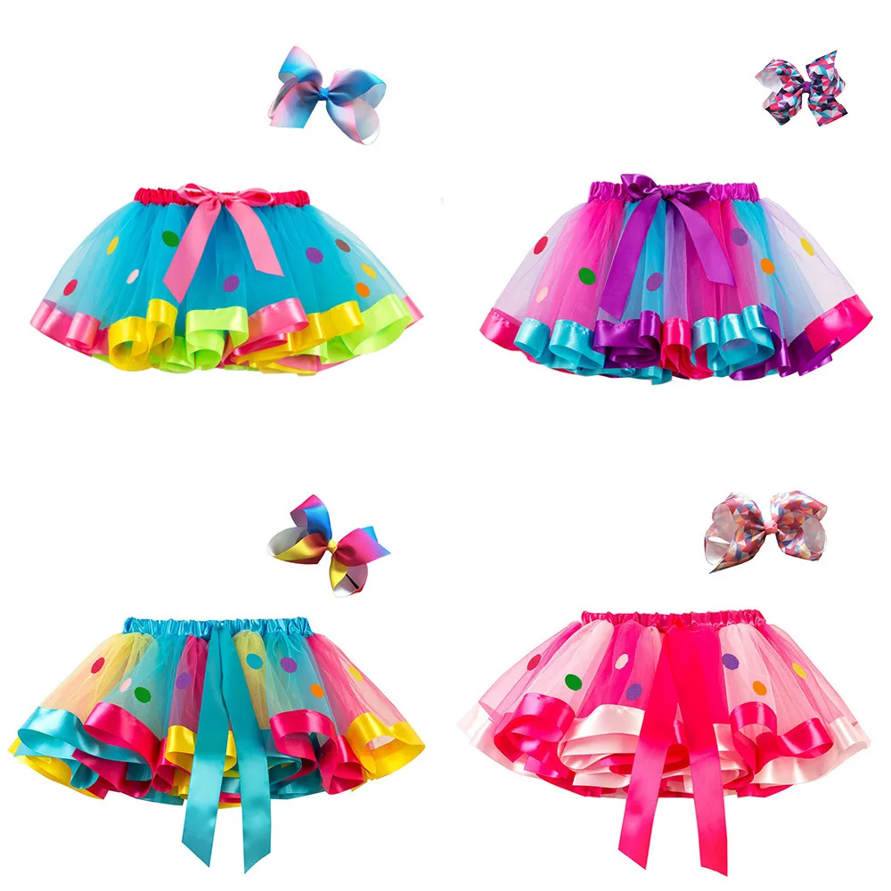 

Summer 2-8y Girls Polka Dot Gauze Tutu Skirts for Kids Children Performance Rainbow Ball Gown Bubble Pettiskirt Puffy Skirt