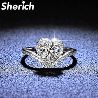 sherich heart shaped hollow 1ct d color moissanite diamond 925 sterling silver sparkling light luxury ring womens brand jewelry