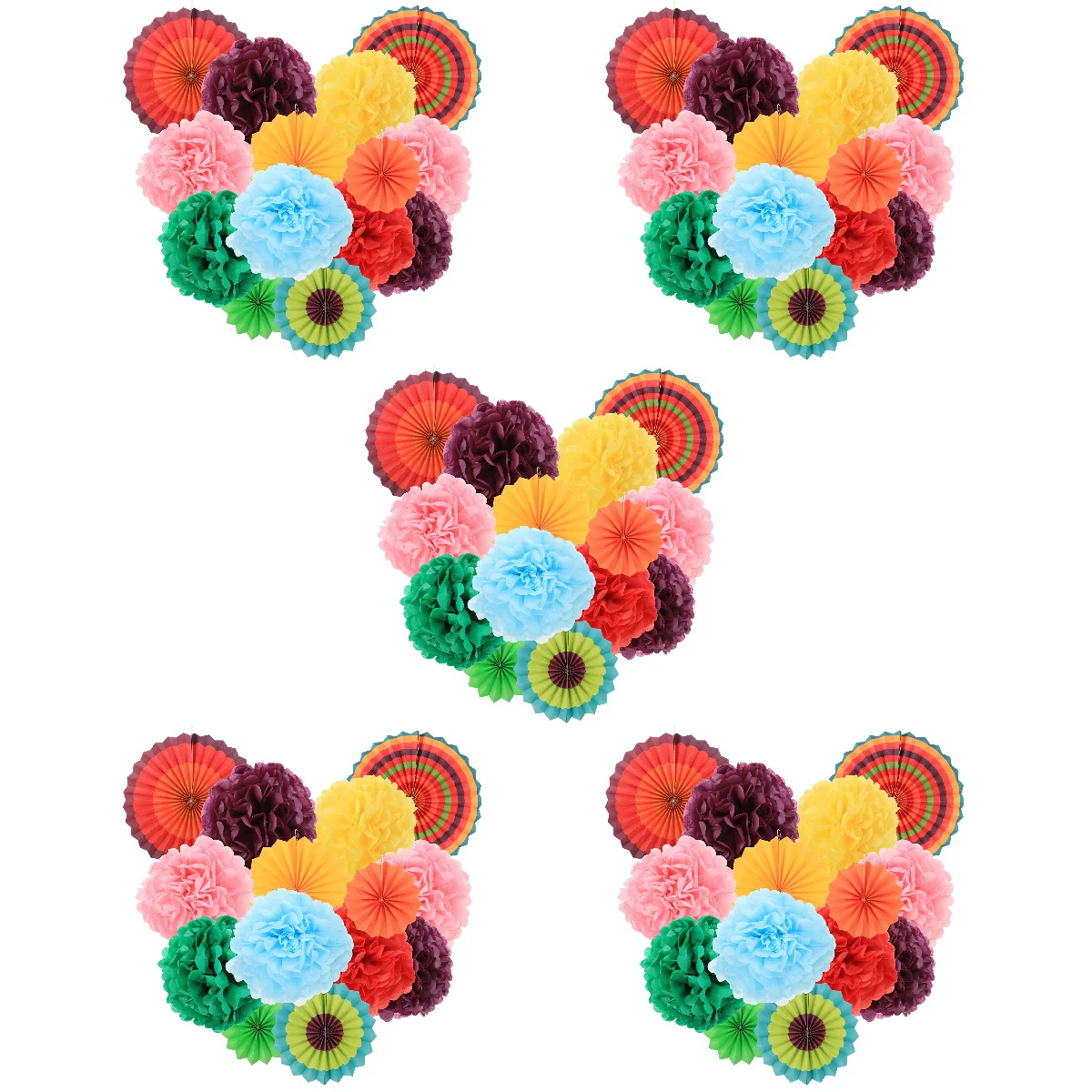 

70 Hanging Colorful Paper Fans and Paper Pom Poms Set Party Decorative Props