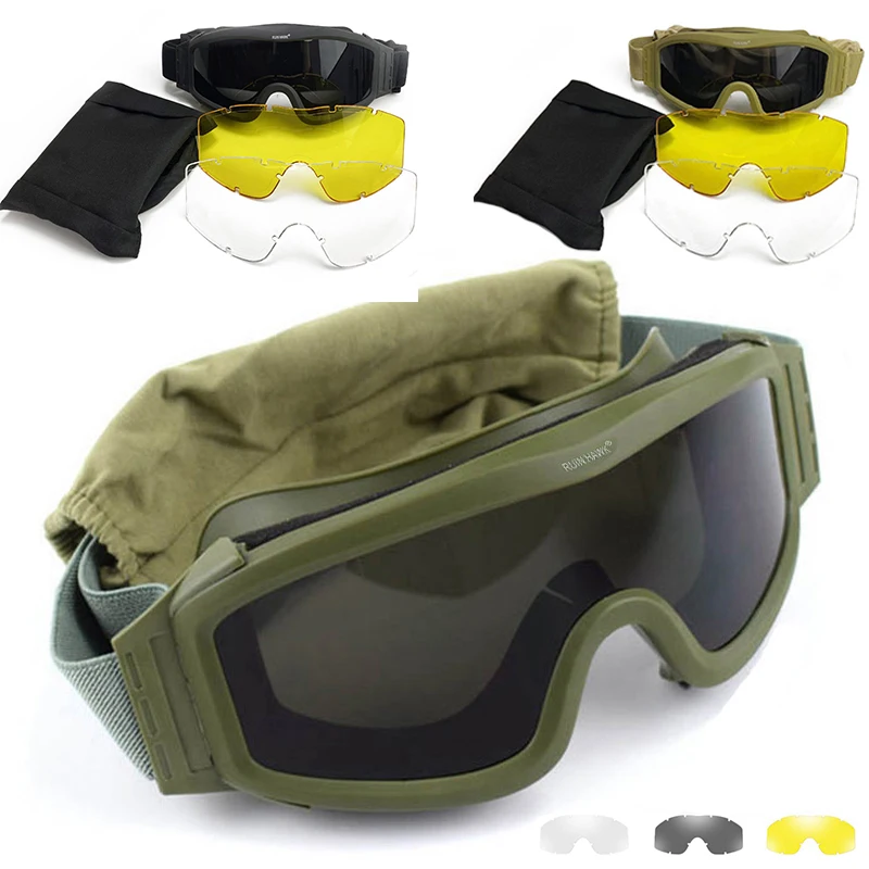 

Black Green Tan Tactical Goggles Military Shooting Sunglasses 3 Lens Army Airsoft Paintball Motorcycle Windproof Wargame Glasses
